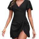 Zeregos One Piece Swimdress for Women Tummy Control Swimsuits Swim Dress Skirt Ruffle Bathing Suits Black X-Large