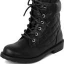 The Children's Place Girls' Girls Lace Up Combat Boots (2 Big Kid, Black Quilted)