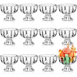 Small Ice Cream Bowls Set Tulip Clear Glass Bowls 3.4-6.8 oz Footed Glass Dessert Cups for Dessert Sundae Trifle Fruit Salad Muffins Cake Pudding Cocktail(Clear White,12 Pieces)