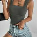 REORIA Womens Sexy Square Neck Double Lined Mesh Sheer Ruched Crop Going Out Tops Y2k Trendy Cute Tank Top Summer Outfits (Gray, S)