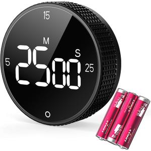 Allbean Magnetic Kitchen Timer for Cooking with Loud Alarm - Large LED Display Rotating Countdown Pomodoro Timer, Preset 5/15/25 Mins Easy for Seniors and Kidsfor Baking Grilling Studying (Black)