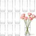 12pcs Clear Glass Cylinder Flower Vases for Centerpieces, 6 Inch Clear Flower Vases for Wedding Decorations and Indoor Home Decor, Hurricane Candle Holder Wedding Vintage Decorations