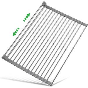 13"- 24" Roll Up Dish Drying Rack, Expandable Over The Sink Dish Drainer Drying Rack, Large Folding Collapsible Stainless Steel Foldable Over Sink Organizer for Kitchen (Small-13"x23.7")