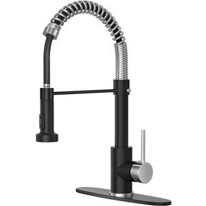 Brushed Nickel Kitchen Faucet with Pull Down Sprayer, Stainless Steel Spring Commercial Kitchen Sink Faucet with 10Inch Deck,1 or 3 Hole Installation for Farmhouse, RV Camper, Laundry & Utility Sink