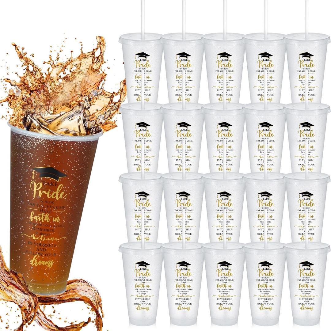 36 Pcs 2025 Graduation Plastic Cups with Lids and Straws Graduation Gifts 24 oz Reusable Tumblers Bulk Class of 2025 Gifts for Grad Party(Clear)