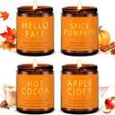 Fall Candles Set | 4 Pack Candles for Home Scented Natural Soy Wax, Autumn Gifts Set for Women Men, Fall Fragrance of Hellofall, Spice Pumpkin, Apple Cider, Hot Cocoa (7 oz Fall)