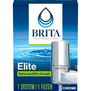 Brita Faucet Mount Water Filter for Sink, Removes 99% of Lead, Elite Filtration System, Includes 1 Replacement Filter, Chrome (6.1 x 2.4 x 8.5)