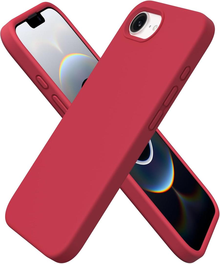 ORNARTO Compatible with iPhone 16e Case 6.1"(2025), Liquid Silicone 3 Layers Full Covered Soft Gel Rubber Phone Case, Shockproof Protective Cover with Anti-Scratch Microfiber Lining-Red