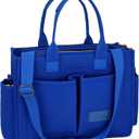 Canvas Tote Bag for Women,Women's Bags Crossbody Bags Work Laptop Tote Bag Large Handbags Purse for Travel Nurse Teacher (New Upgrade Navy Blue With Compartments and Side Cup Holders)