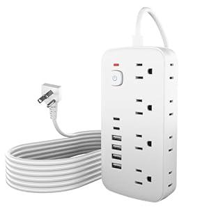 Surge Protector Power Strip - 8 AC Outlets & 6 USB Ports (4A/2C), 1080J Extension Cord with Multiple Outlets, 2-Sided Outlet Extender, 5FT Extension Cord, Wall Mount for Travel, Dorm Room