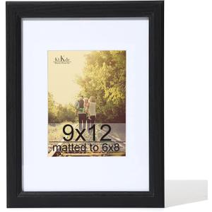 KTKDE 9x12 Wooden Picture Frame,Display Pictures 6x8 with Mat or 9 x 12 Without, Tempered Glass, 9 by 12 Black Frames Wall Gallery Photo Frames Poster Frame best gift