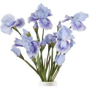 IPOPU Artificial Flowers,5PCS Blue Iris Flowers Artificial 31.1" Spring Flowers Fake Silk Flowers with Stems for Wedding Office Home Decor Indoor Decor (Blue)