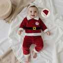 ZAXARRA Baby Christmas Clothes Boys Girls Santa Jacket Velvet Outwear Coat Long Pants with Hat Baby Santa Costume (3-4T)