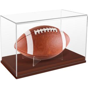 Football Display Case, Acrylic Football Display Box with Wooden Base, UV Protection Clear Case for Official Size Footballs, Sports Memorabilia Display Case