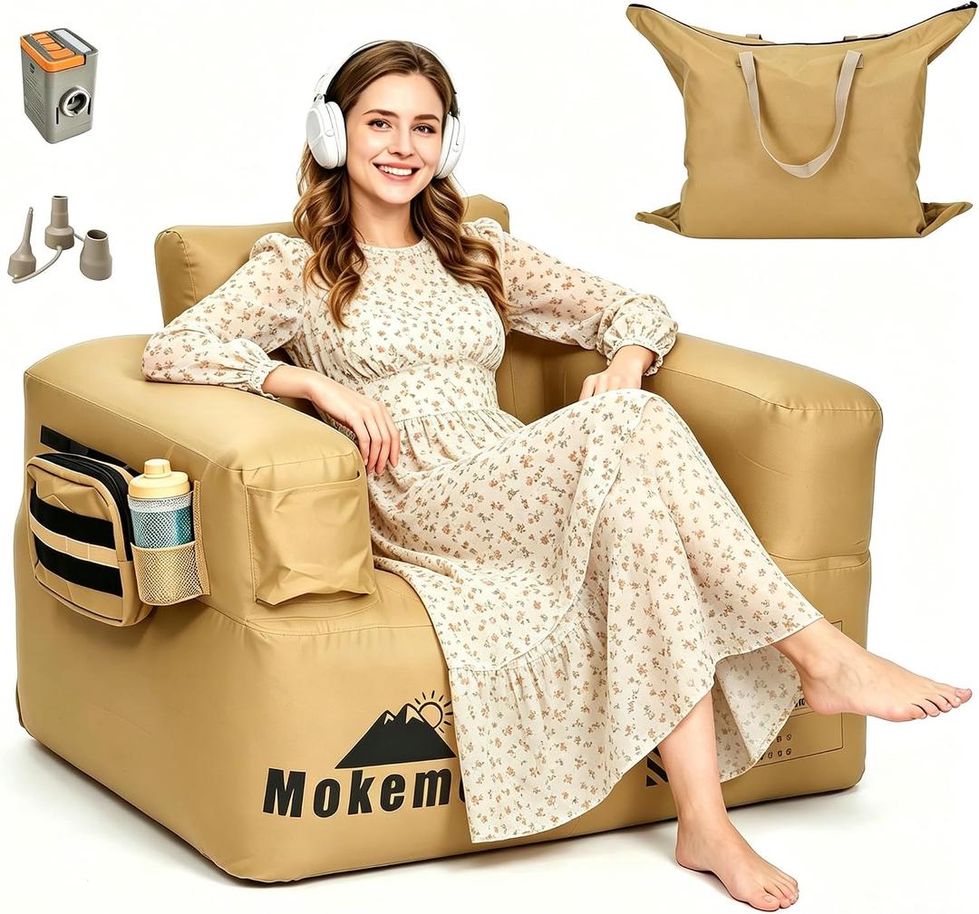 Inflatable Sofa with Built-in Pump,Heavy Duty 1000D Ripstop,Sag-Resistant Air Sofa,Double-Layer Portable Air Couch for Camping, Beach, Music Festival,Home Theater,Machine Washable,Single Air Sofa