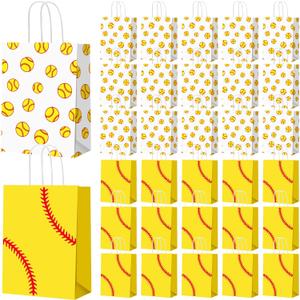 Leinuosen 30 Pcs Basketball Party Bags Baseball Softball Gift Goodie Favor Treat Candy Goody Bags with Handle for Sports Theme Birthday Party Supplies (Softball)