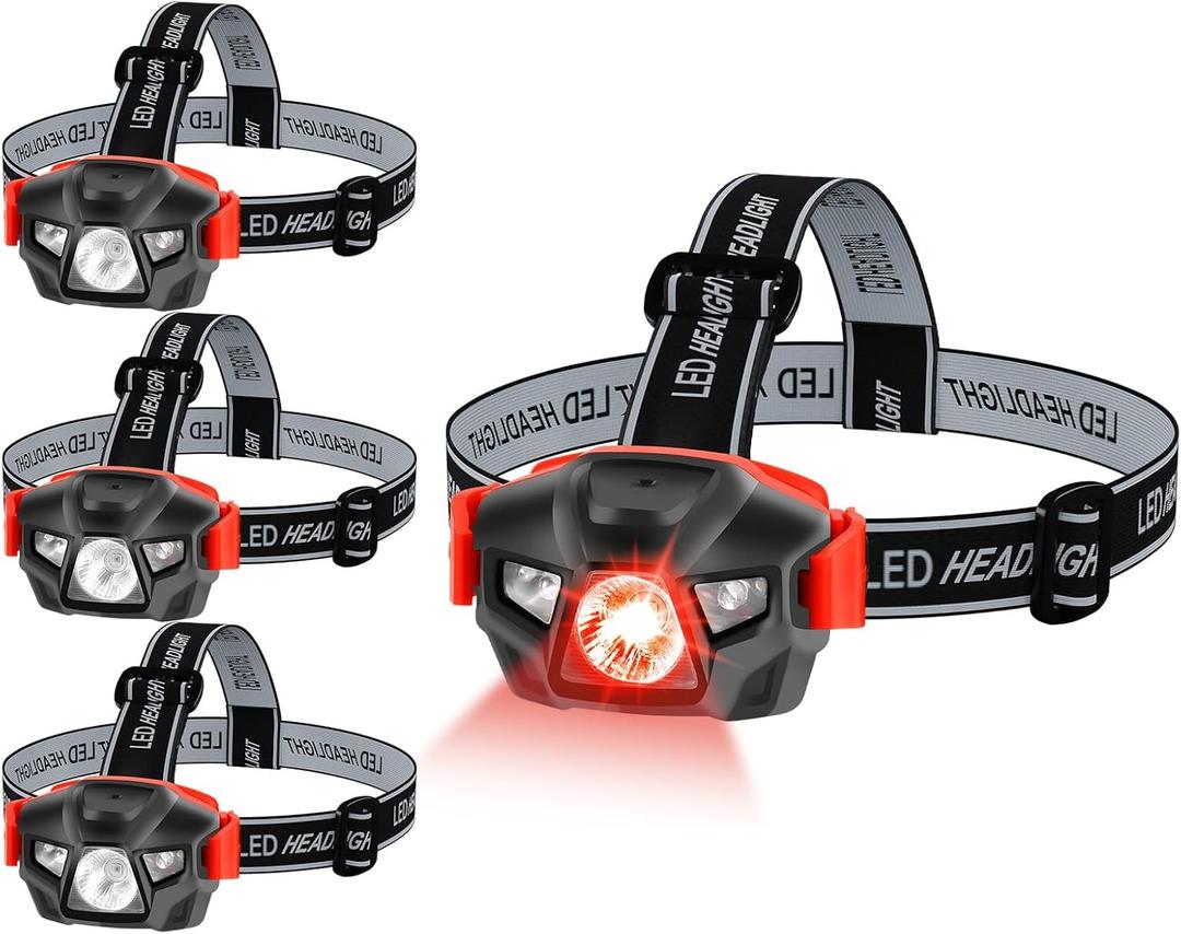 KunHe 4 Pack Red Light LED Headlamps Flashlights Headlight Bright Head Lamp for Adults Night Vision Explore and Outdoor Camping Running Hiking Fishing