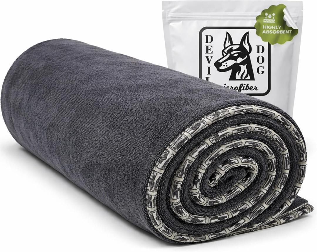 Premium Twisted Loop Drying Towels for Drying Dogs Large 24" x 35" Super Absorbent Microfiber Dog Bath Towel  Quick Dry, Soft  1200 GSM Gray for Pets, Beach, Camping & Travel