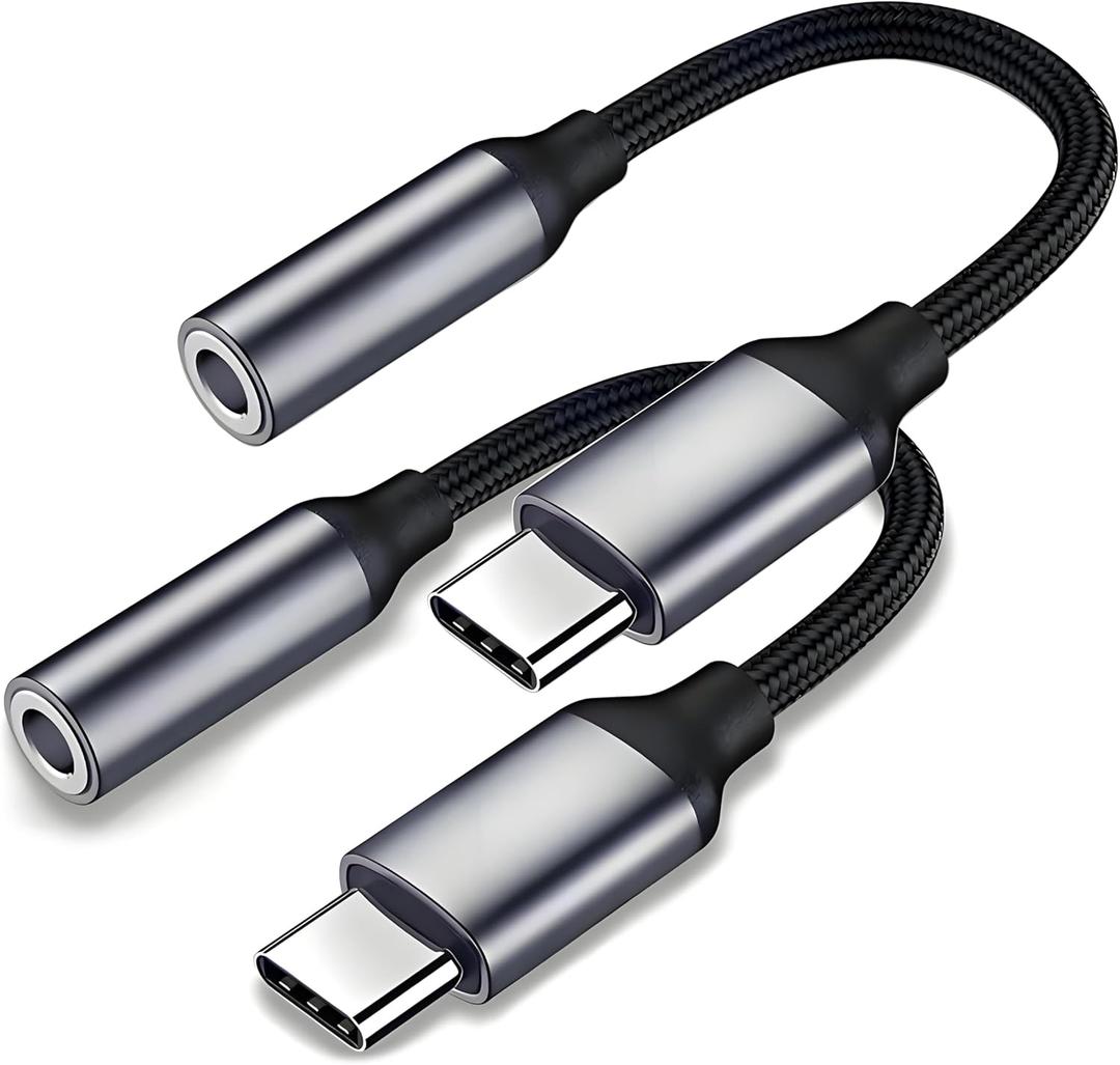 USB C to 3.5mm Audio Headphones Adapter, HiFi 2 Pack Male to Female Cable, Type C to Aux Cord Jack Dongle, Compatible with iPhone 16 15 Samsung Galaxy S25 S24 S23 S22 Plus Pro Max Ultra Pixel iPad