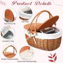 DoubleFill Wicker Insulated Picnic Basket with Lid Wicker Picnic Basket with Folding Handles and Insulated Cooler Bag for Camping Outdoor Easter Valentine Birthday Gift(White)