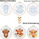 Louise Maelys 3 Sets Embroidery Kits for Beginners,Cross Stitch Kit for Adults,Starters DIY Needlepoint Including Hoop -Highland Cow and Florals Pattern