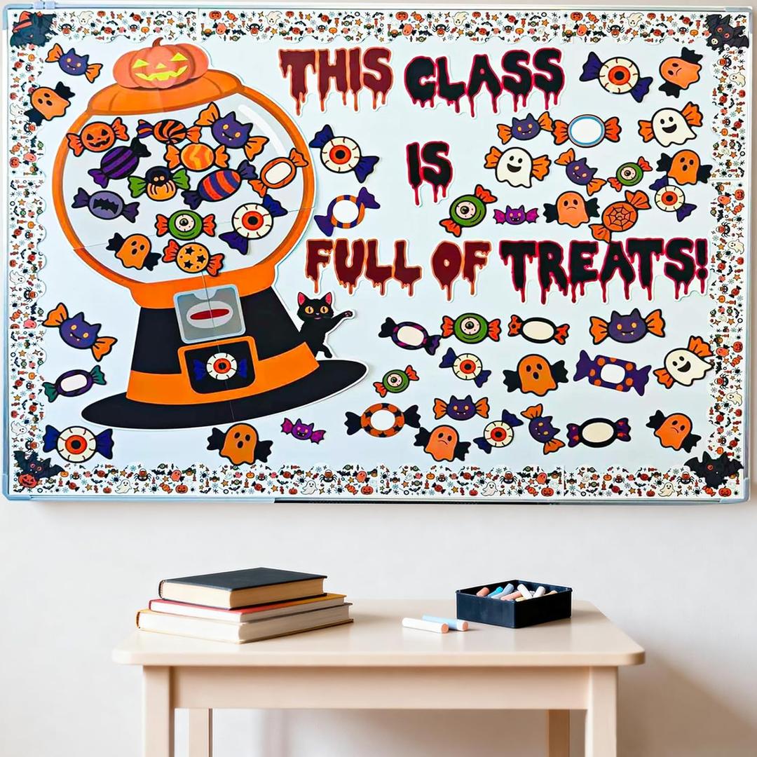3 x Halloween Bulletin Board Decorations Set- 107 PCS,3 Interchangeable Message Sets, Ghost and Candy for Home School Office Partys,Halloween Classroom Decor