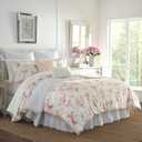 Laura Ashley - Queen Comforter Set, Plush Velour Micromink Face Bedding with Soft Cotton Reverse, Medium Weight for Year Round Use, 3 Piece Bed Set with Matching Pillowcases (Wisteria Pink)