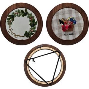 3 Sets Solid Wood Embroidery Frames with Bamboo Hoops, 8 Inch Round Embroidery Display Frame Set for Finished Cross Stitch and DIY Art Craft Sewing Ornaments (Brown)
