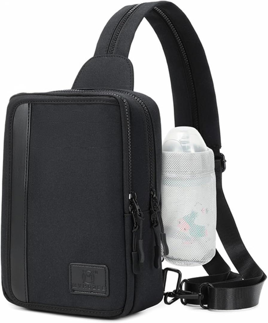 MYHOZEE Sling Bag Crossbody Backpack Purse - 2 in 1 Nylon Cross Body Bag Diaper with Wipes Pouch, Water Bottle Pocket (Black)