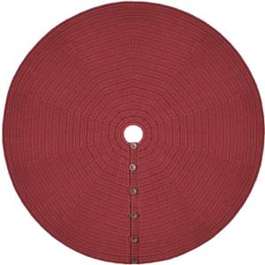 36-Inch Rib Knit Christmas Tree Skirt with Oak Buttons, Burgundy