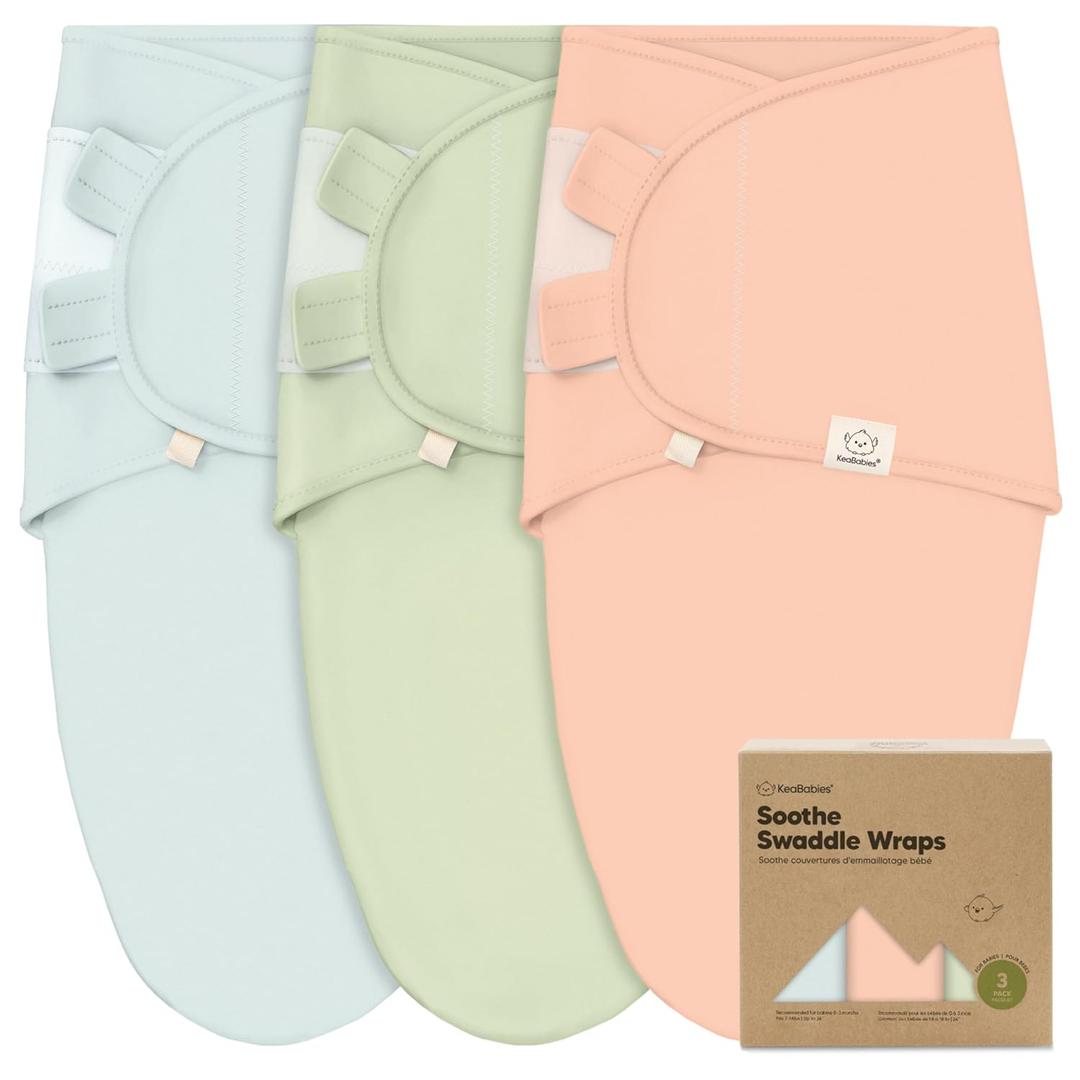 KeaBabies 3-Pack Organic Baby Swaddle Sleep Sacks - Swaddles for Newborns, Infant 0-3 Months, Baby Girls, Boys, Soft & Snug Newborn Sleep Sack, Nursery Swaddling Blankets (Mellow) (One Size)