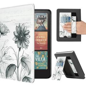 CoBak Case with Stand for Kindle Paperwhite 12th Gen 2024 Released (7") & Kindle Colorsoft Signature Edition - Durable PU Leather Cover with Auto Sleep Wake, Card Slot, Hand Strap Feature, Sunflower