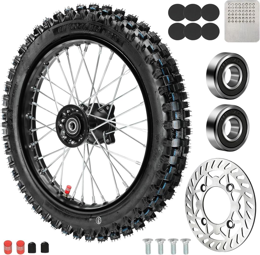14'' Front Wheel 60/100-14 2.50-14 Dirt Bike Tire Rim Assembly for 110cc 125cc SSR PW80 TTR110 YZ65 RM65 JR80 DS80 KX65 KLX110 CRF70 XR70 Taotao DB14 Baja DR70 Pit Bike Parts with 15mm Bearings
