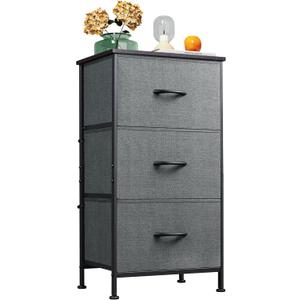 WLIVE Dresser with 3 Drawers, Fabric Nightstand, Organizer Unit, Storage Dresser for Bedroom, Hallway, Entryway, Closets, Sturdy Steel Frame, Wood Top, Easy Pull Handle, Dark Grey