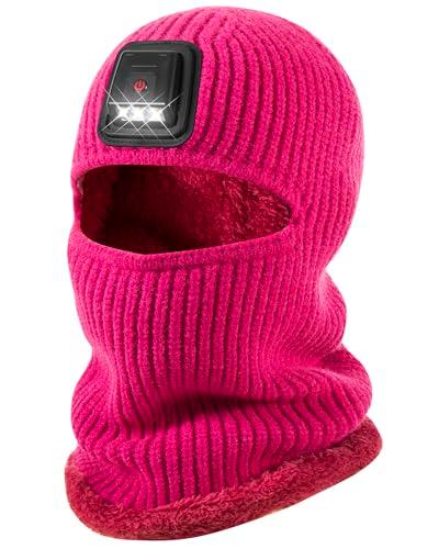 Winter Balaclava Knitted Ski Mask with LED Light - Fleece Lined Full Face Cover Windproof Snow Mask for Men & Women for Skiing,Snowboarding, Motorcycling