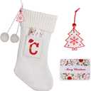 Christmas Stocking 18 Inches Large Knit Christmas Stockings Monogram Initial Personalized Christmas Stockings for Family Xmas Home Decor White Red Green Tree Fireplace Ornaments White C