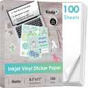 Koala Printable Vinyl Sticker Paper for Inkjet Printer - 100 Sheets Sticker Printer Paper Matte White, Waterproof Sticker Paper 8.5x11 Inch, Work with Cutting Machine
