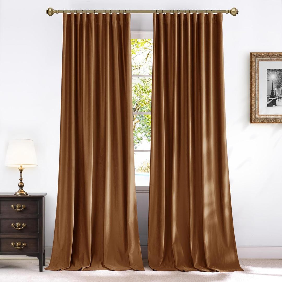 NICETOWN Bronze Velvet Curtains 84 inch Length for Nursery and Kitchen, Room Darkening Heat Blocking Drapes for Bedroom, Pleat Tape with Back Tab Design Home Decoration, 52" W x 84" L, 2 Panels