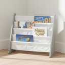 Humble Crew Kids Bookshelf, 4-Tier Front-Facing Book Display Organizer, Montessori Toddler Bookcase for Playroom, Bedroom & Reading Corner, Grey Wood/White, 25"w X 11"d X 24"h