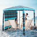 Jihfmo Beach Cabana, 6.2'×6.2' Beach Canopy with Side Wall, UPF 50+ UV Protection Easy Setup Tent Sun Shelter with Sand Pockets for Whole Family (Green Stripes)
