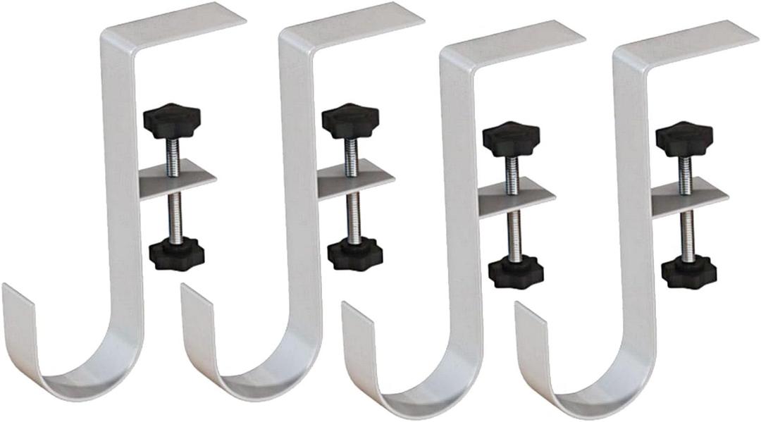 4pcs Desk Hooks, Under Shelf Table Storage Hooks Clip-On Desktop Accessory for Organizing Book Bags and Desktop Miscellaneous Items (White)