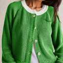 UNCLECAT Women's Cropped Cardigan Sweaters Fall Long Sleeve Open Front Cardigans Button Down Color Block Knit Outwear Coats (Green, S)