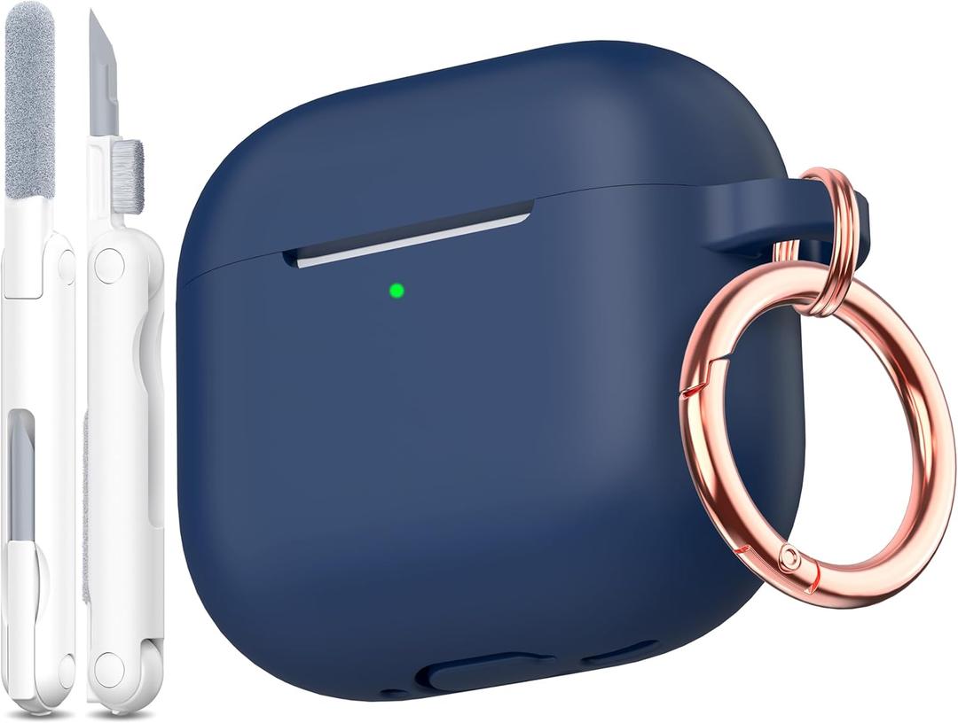 R-fun for AirPods 4th Case Cover with Cleaner Kit,Soft Skin Silicone Case with Rose Gold Keychain, Full Protective Case for Men and Women,Compatible with Apple Latest AirPods 4 2024 CaseNight Blue