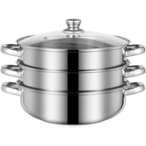 Steamer for Cooking, 5.0 Quarts Stainless Steel Steamer Pot, 3-Tier Food Steam Pots with Lid for Cooking Vegetables, Seafood, Soups, Stews and Pasta (11" - 2+1 tier)