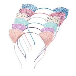 Sequin Cat ears Headband for Women, Glitter Cat Ear Headbands, Cosplay cat ears Headband for adult children for Party Celebration Daily Wearing one size pack of 6 Colors (Multicolor)
