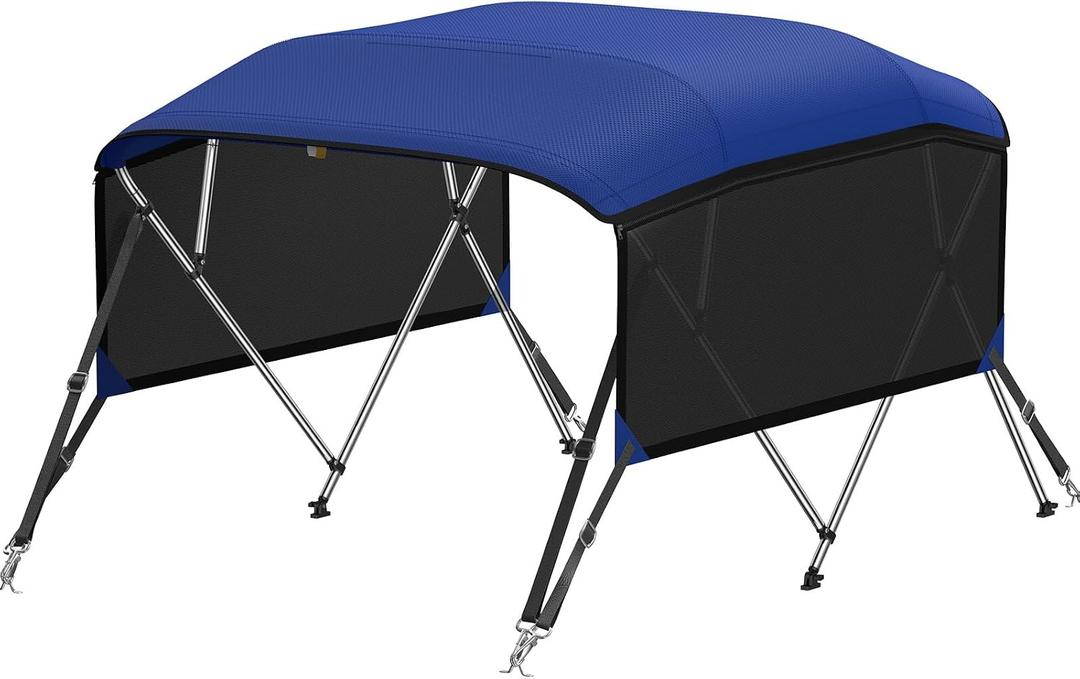 KAKIT 3 4 Bow Bimini Tops with Mesh Sidewalls Support Poles for Boats Marine Grade Canvas Top Includes 2 Straps Storage Boot 1 Inch Aluminum Frame
