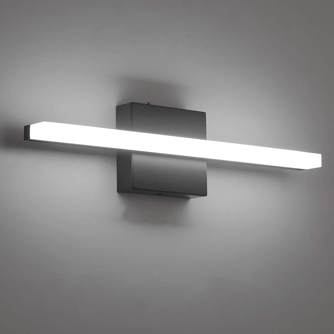 Combuh LED Bathroom Light Fixtures Over Mirror, 16 Inch 9W Black Vanity Light Bar for Bathroom, IP44 Modern Bath Wall Lighting Fixture Indoor Cool White 6000K