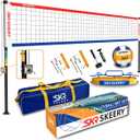 Outdoor Heavy Duty Volleyball Net Set, Anti-Sag Design, Adjustable Aluminum Poles, Portable Volleyball Net for Backyard,Grass and Beach (Red and Blue)
