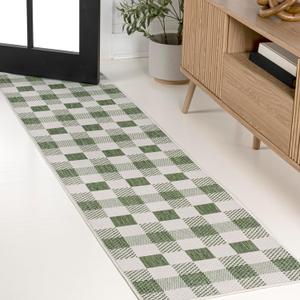 JONATHAN Y TSN201E-28 Darcy Traditional Geometric Bold Gingham Green/Cream 2 ft. x 8 ft. Indoor/Outdoor Runner Rug, Pet Friendly, Stain Resistant, Easy-Cleaning for Home, Patio, Backyard, Porch (2' x 7'10" (Rectangular))