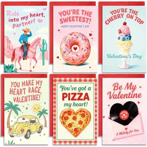 24 Pack Valentines Day Cards  Cute & Funny Valentine Cards with Envelopes and Stickers, 6 Designs for Kids, Friends & Family, Sweet Love Notes for Him & Her